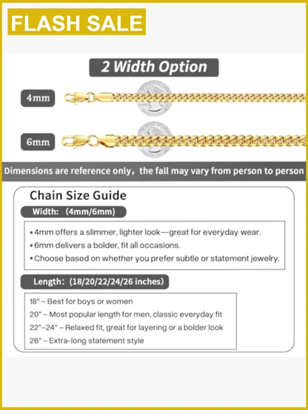Stainless Steel Cuban Link Chain Necklace 18-26 Inch